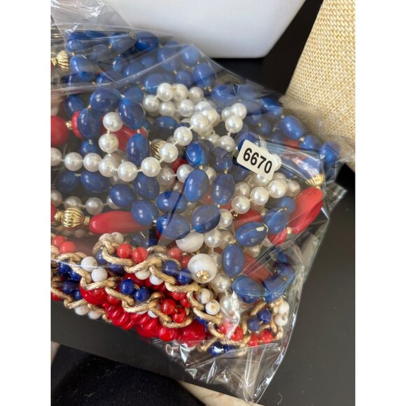 Vintage Multi-Strand Beaded Necklaces Set - Red White & Blue Faux Pearl & Gold-T - Picture 7 of 10